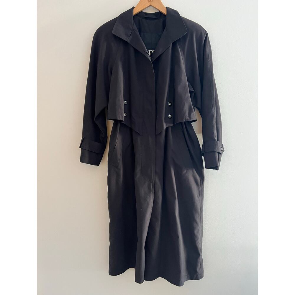 Fleet Street Black Trench Coat Draw String Padded Shoulder Size 2 Petite